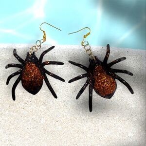 Black and Orange Spider Earrings